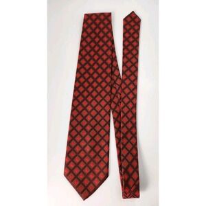 Hardy Amies Men's Tie Deep Red with Geometric Pattern Vintage 56"x4"
